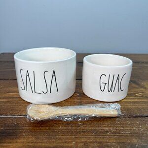 Rae Dunn Artisan Collection Salsa & Guac Ceramic Bowls With Wooden Spoons